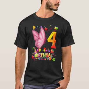 Camiseta Borboleta Aniversário de 4 Anos Crianças 4ª Borbol