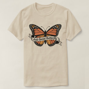 Camiseta Borboleta Antissocial & Adesivos – Presente de Con