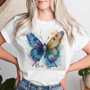 Camiseta Borboleta Aquarela Arte Da Natureza Personalizada