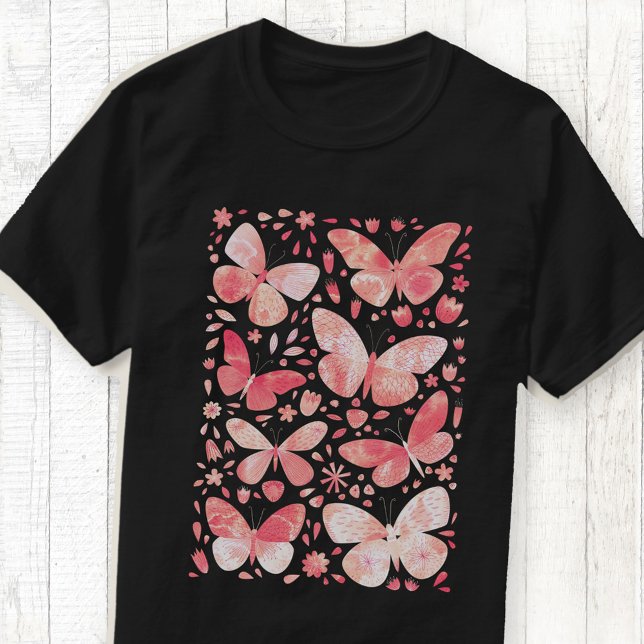 Camiseta Borboleta Aquarela Blush T-Shirt Rosa Rosa (Blush pink watercolor butterfly art T-shirt)