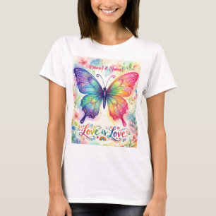 Camiseta Borboleta Arco-Íris em Aquarela "Amor é Amor"