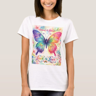 Camiseta Borboleta Arco-Íris em Aquarela "Amor é Amor"