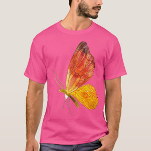 Camiseta Borboleta azul-acostada e cor laranja