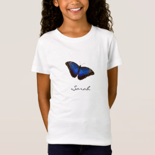 Camiseta Borboleta Azul com Nome Moniker de Script T-Shirt