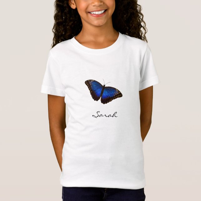Camiseta Borboleta Azul com Nome Moniker de Script T-Shirt (Frente)