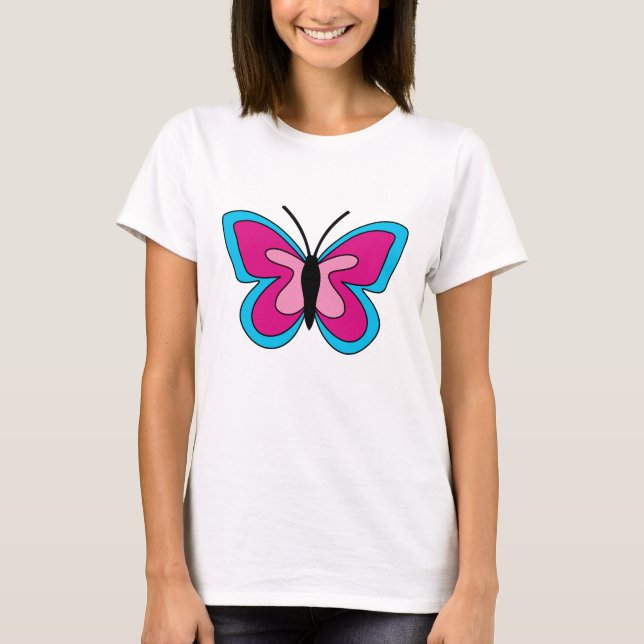 Camiseta Borboleta Azul Magenta Rosa (Frente)