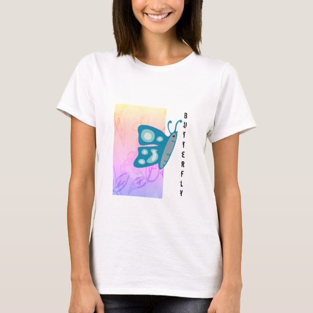 Camiseta Borboleta Azul Trendy com Abstrato de padrão (Frente)