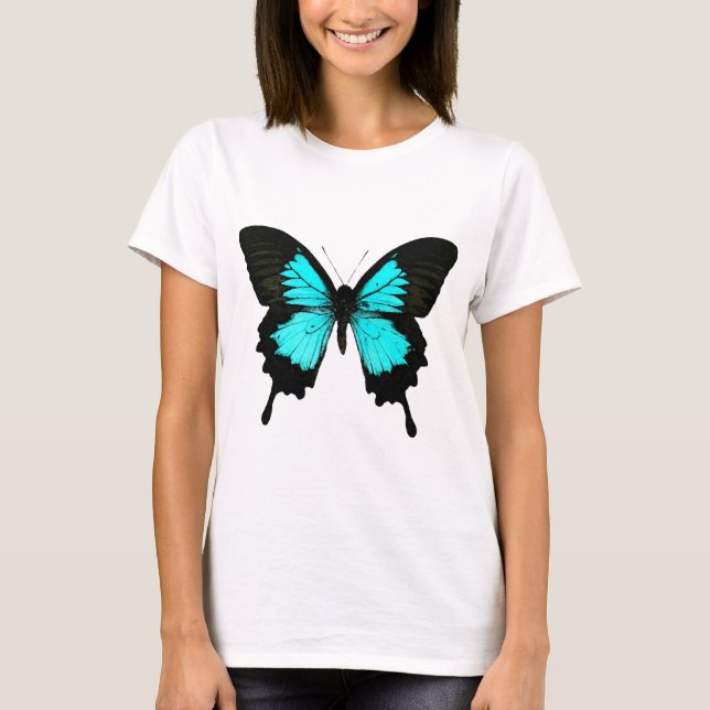 Camiseta Borboleta - azul-turquesa e preto (Frente)