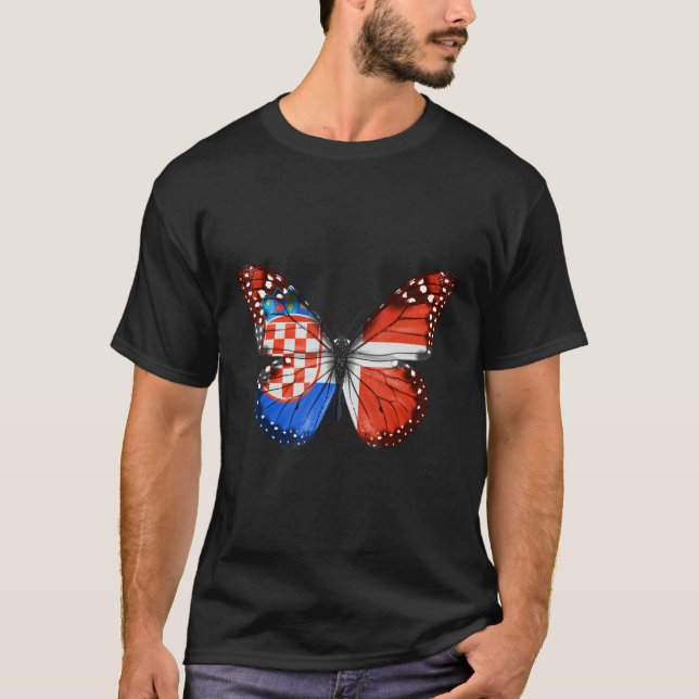 Camiseta Borboleta Bandeira Croata Dinamarquesa (Frente)