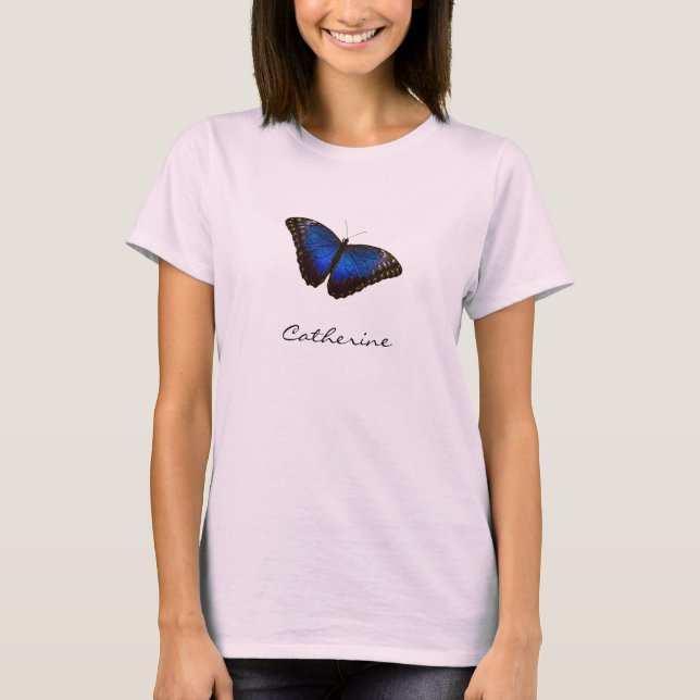 Camiseta Borboleta Blue Morpho Personalizada com Nome  (Frente)