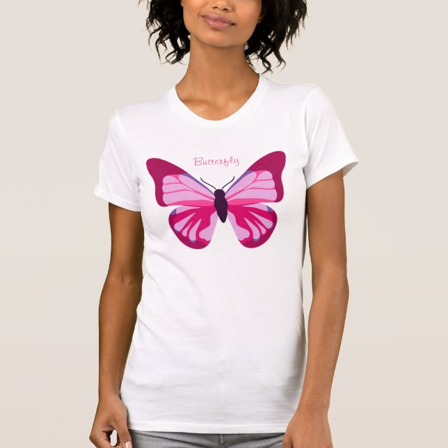 Camiseta Borboleta Bonito Púrpura Rosa (Frente)