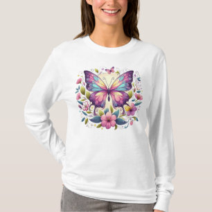 Camiseta Borboleta branca e colorida