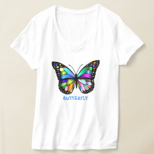 Camiseta Borboleta-Camiseta-Camiseta-V-Pescoço feminino