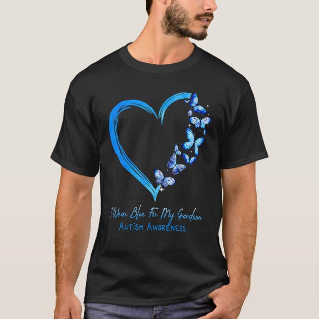Camiseta Borboleta Cardíaca Eu Visto Azul Para Meu Avô Auti (Frente)