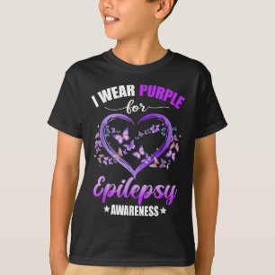 Camiseta Borboleta Cardíaca Eu Visto Roxo Para Epilepsia Aw
