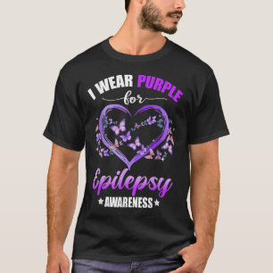 Camiseta Borboleta Cardíaca Eu Visto Roxo Para Epilepsia Aw