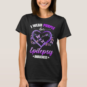 Camiseta Borboleta Cardíaca Eu Visto Roxo Para Epilepsia Aw