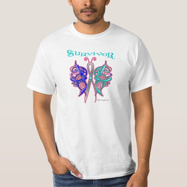 Camiseta Borboleta celta do sobrevivente - cancer de (Frente)