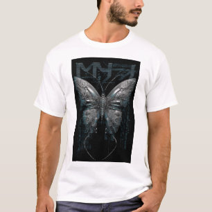 Camiseta Borboleta Cibernética — Asas Biomecânicas em Preto