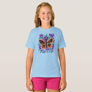 Camiseta Borboleta Colorida e Lilases Roxos