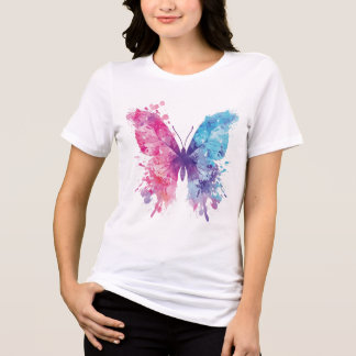 Camiseta Borboleta com Aquarela Rosa e Azul – Pa S