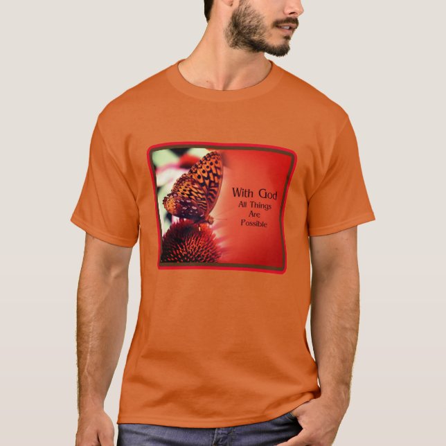Camiseta Borboleta com Deus, citação inspiradora (Frente)