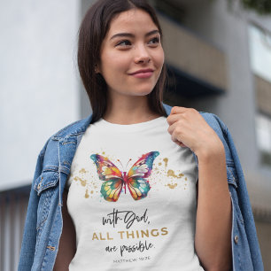Camiseta Borboleta Com Deus Todas as Coisas São Possíveis