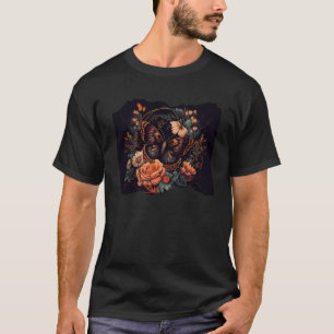 Camiseta Borboleta Com Flores À Volta De Boho Preto