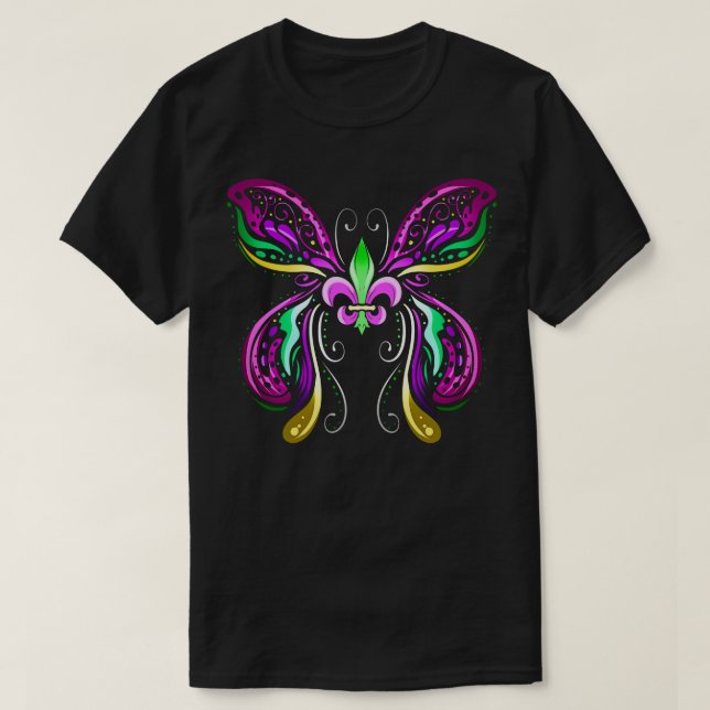 Camiseta Borboleta Com Ornamento E Fleur De Lis Para (Frente do Design)