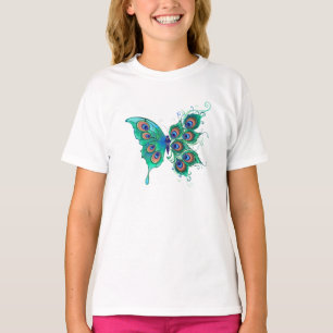 Camiseta Borboleta com Penas de Pavão Verde