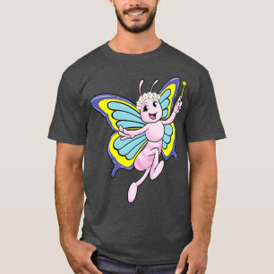 Camiseta Borboleta com varinha mágica e coroa de flores