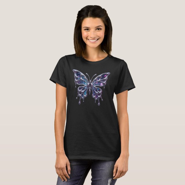 Camiseta Borboleta Cromada Cyberpunk Derretida (Frente Completa)
