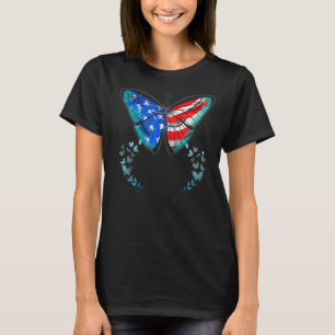 Camiseta Borboleta Cuja Bandeira Americana É Patriótica Par