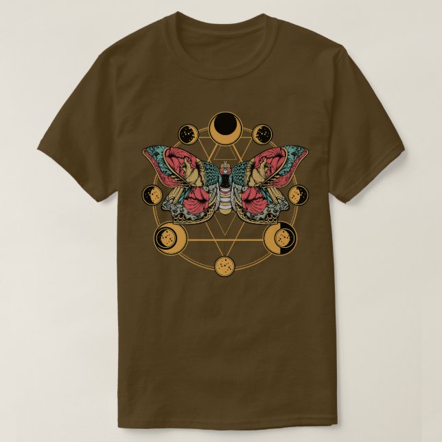 Camiseta Borboleta da Morte Lua Fases Góticas Esotéricas B (Frente do Design)