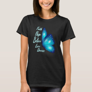 Camiseta Borboleta das mulheres Fé Esperança Amor Acredita 