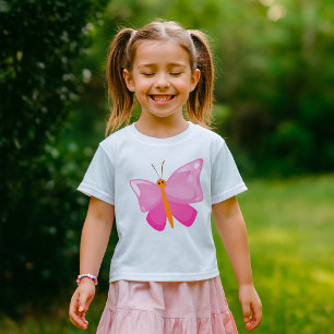 Camiseta Borboleta de Cartoon Rosa Adorável