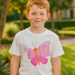Camiseta Borboleta de Cartoon Rosa Adorável