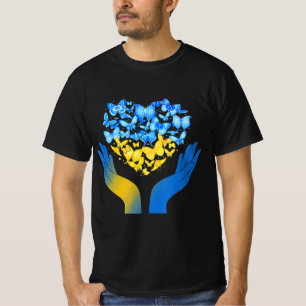 Camiseta Borboleta de Coração de Mão Ama Bandeira Ucraniana