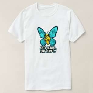 Camiseta Borboleta de Desenho Animado Anti-Social Engraçada