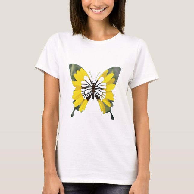 Camiseta Borboleta de girassol amarelo-claro (Frente)
