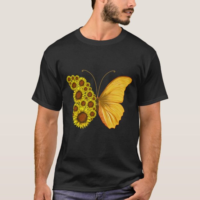 Camiseta Borboleta de girassol, colheita floral (Frente)