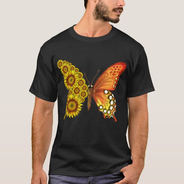Camiseta Borboleta de girassol, colheita floral (Frente)