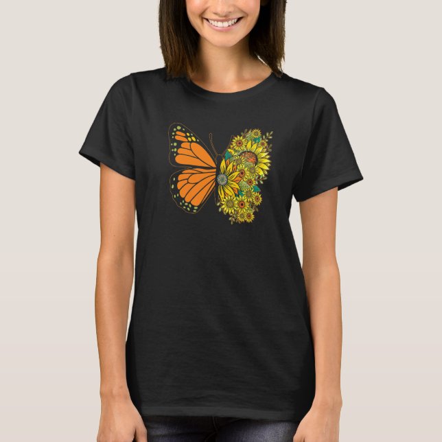 Camiseta Borboleta de girassol Mulheres Florais Raparigas B (Frente)