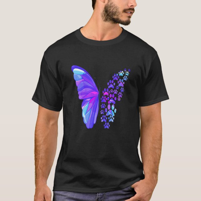 Camiseta Borboleta de Impressão de Pata de Cachorro Mãe Pai (Frente)