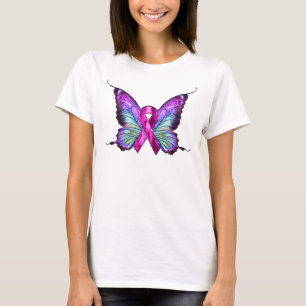 Camiseta Borboleta de Sensibilização Colorida para o Cancer