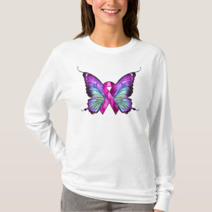 Camiseta Borboleta de Sensibilização Colorida para o Cancer
