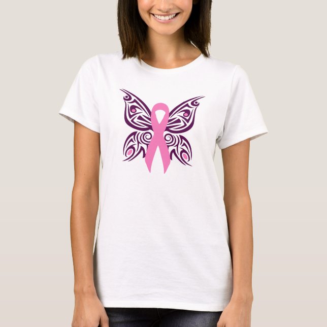 Camiseta Borboleta de Sensibilização do Cancer da Mama (Frente)