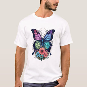 Camiseta Borboleta de vidro e flores selvagens: Surreal N