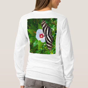 Camiseta Borboleta-de-vidro-zebra em camiseta-vermelho-hibi