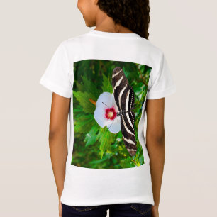 Camiseta Borboleta-de-vidro-zebra em camiseta-vermelho-hibi